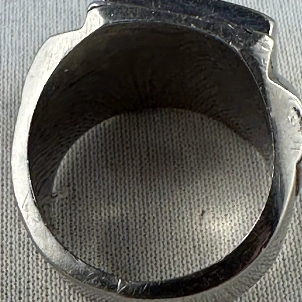 Silver tone large mother of pearl ring